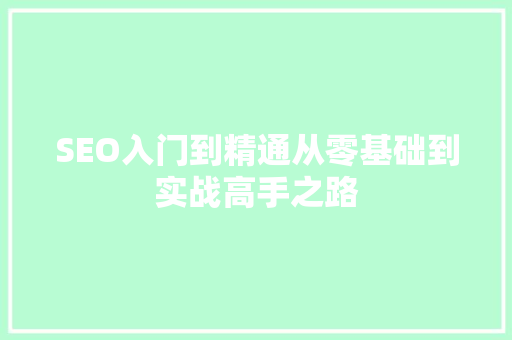 SEO入门到精通从零基础到实战高手之路  第1张