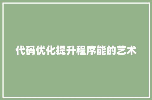 代码优化提升程序能的艺术