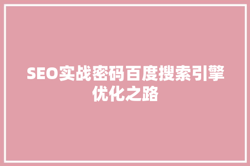SEO实战密码百度搜索引擎优化之路