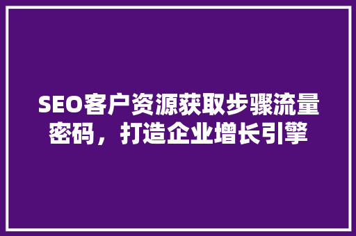SEO客户资源获取步骤流量密码，打造企业增长引擎