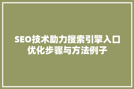 SEO技术助力搜索引擎入口优化步骤与方法例子
