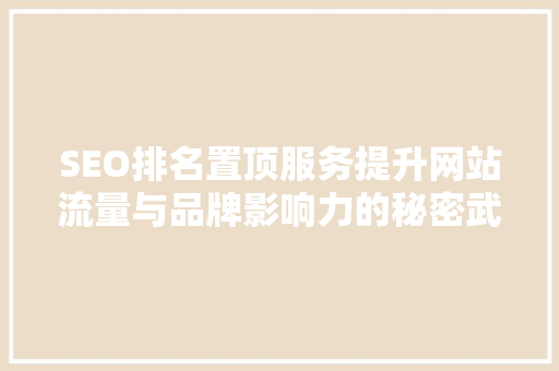 SEO排名置顶服务提升网站流量与品牌影响力的秘密武器