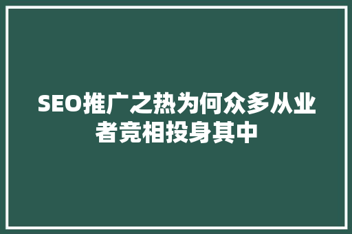 SEO推广之热为何众多从业者竞相投身其中