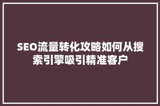 SEO流量转化攻略如何从搜索引擎吸引精准客户