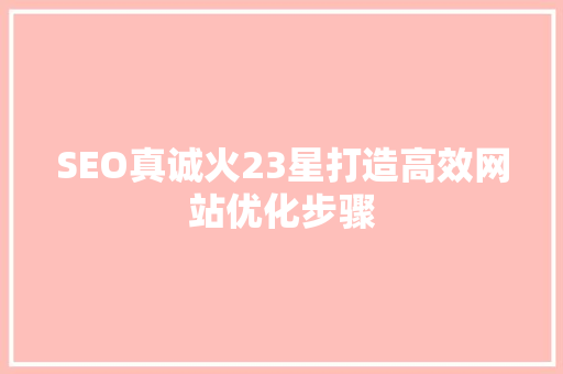 SEO真诚火23星打造高效网站优化步骤
