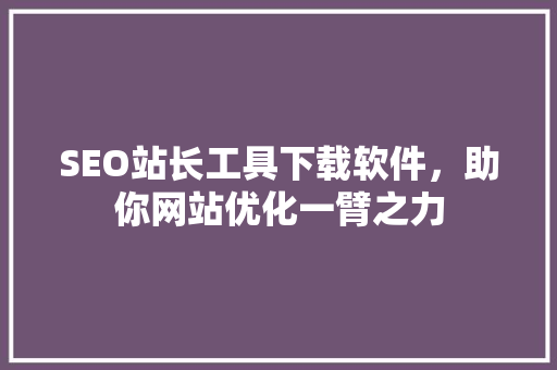 SEO站长工具下载软件，助你网站优化一臂之力