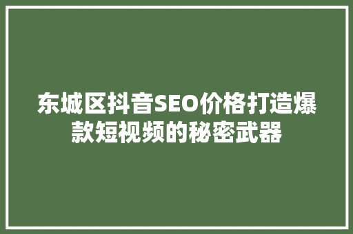 东城区抖音SEO价格打造爆款短视频的秘密武器