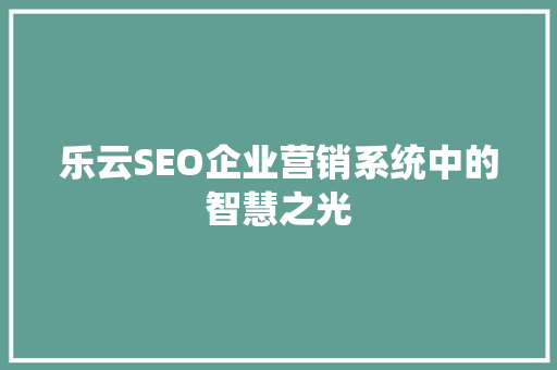 乐云SEO企业营销系统中的智慧之光