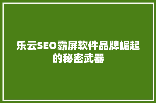 乐云SEO霸屏软件品牌崛起的秘密武器