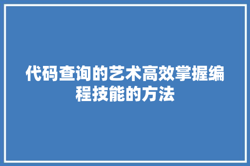 代码查询的艺术高效掌握编程技能的方法