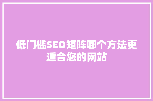 低门槛SEO矩阵哪个方法更适合您的网站