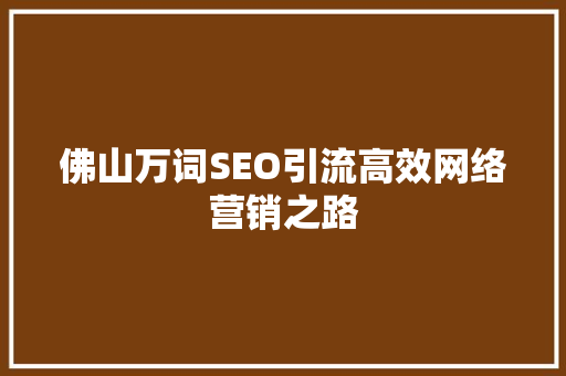 佛山万词SEO引流高效网络营销之路