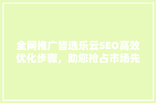 全网推广皆选乐云SEO高效优化步骤，助您抢占市场先机