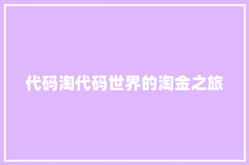 代码淘代码世界的淘金之旅