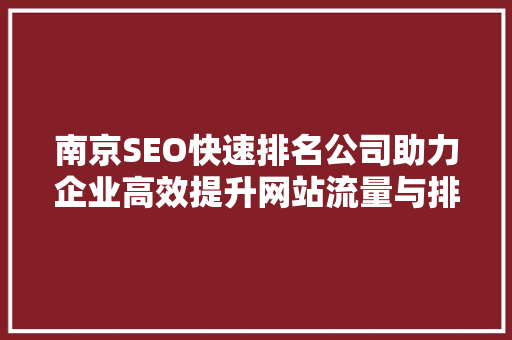 南京SEO快速排名公司助力企业高效提升网站流量与排名
