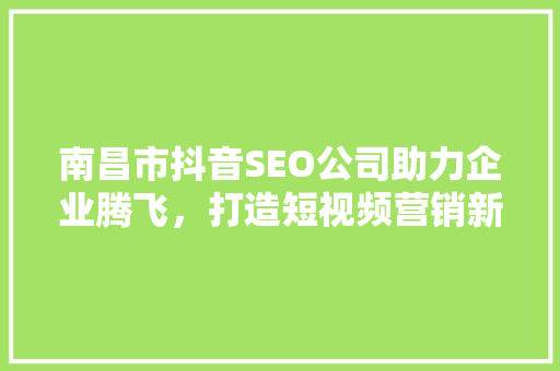 南昌市抖音SEO公司助力企业腾飞，打造短视频营销新生态