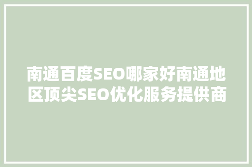 南通百度SEO哪家好南通地区顶尖SEO优化服务提供商