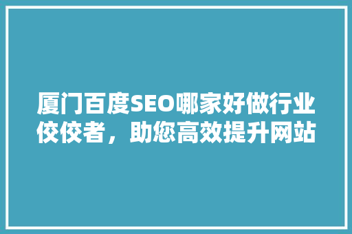 厦门百度SEO哪家好做行业佼佼者，助您高效提升网站排名