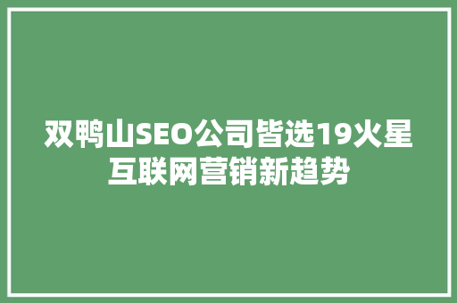 双鸭山SEO公司皆选19火星互联网营销新趋势