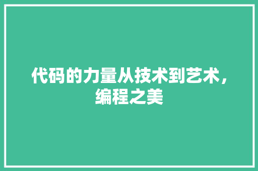 代码的力量从技术到艺术，编程之美