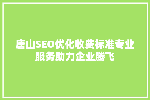 唐山SEO优化收费标准专业服务助力企业腾飞