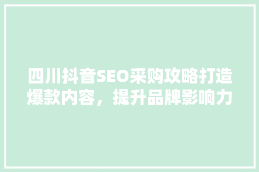 四川抖音SEO采购攻略打造爆款内容，提升品牌影响力