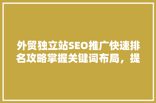 外贸独立站SEO推广快速排名攻略掌握关键词布局，提升网站流量