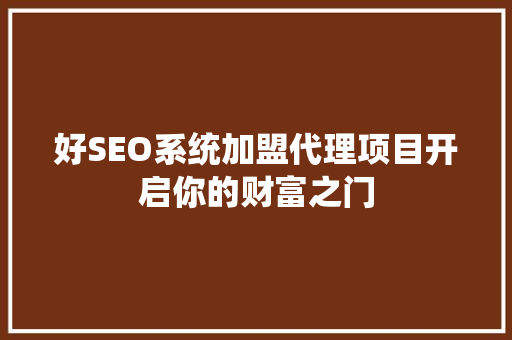 好SEO系统加盟代理项目开启你的财富之门
