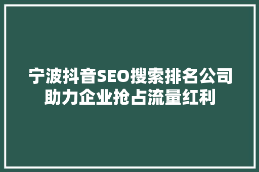 宁波抖音SEO搜索排名公司助力企业抢占流量红利