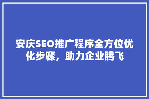 安庆SEO推广程序全方位优化步骤，助力企业腾飞