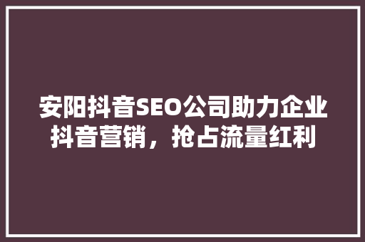 安阳抖音SEO公司助力企业抖音营销，抢占流量红利