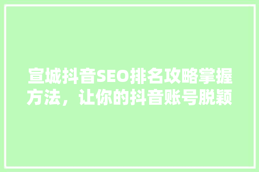 宣城抖音SEO排名攻略掌握方法，让你的抖音账号脱颖而出