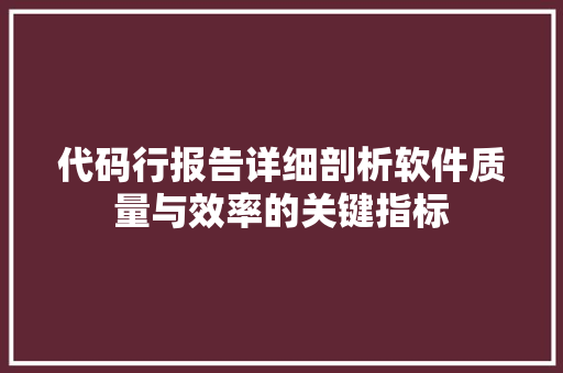 代码行报告详细剖析软件质量与效率的关键指标