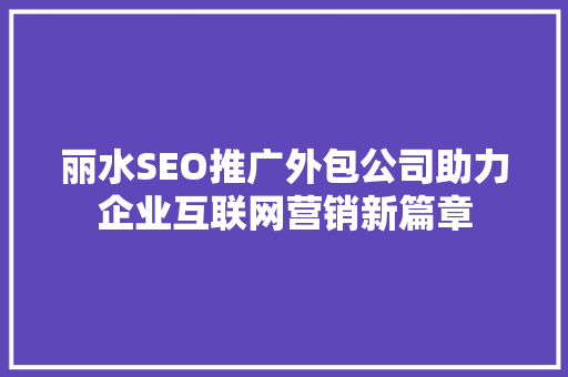 丽水SEO推广外包公司助力企业互联网营销新篇章