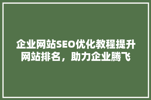 企业网站SEO优化教程提升网站排名，助力企业腾飞