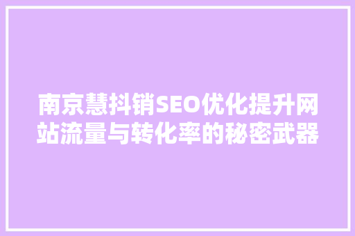 南京慧抖销SEO优化提升网站流量与转化率的秘密武器