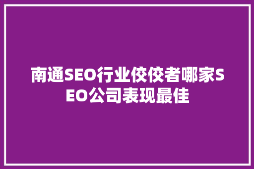 南通SEO行业佼佼者哪家SEO公司表现最佳