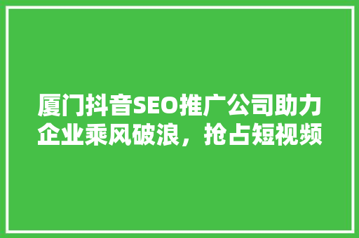 厦门抖音SEO推广公司助力企业乘风破浪，抢占短视频营销新高地