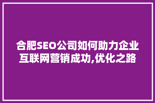合肥SEO公司如何助力企业互联网营销成功,优化之路