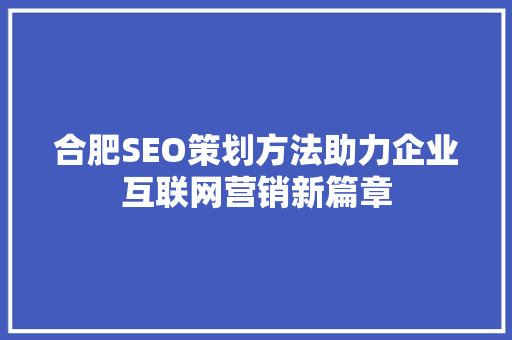 合肥SEO策划方法助力企业互联网营销新篇章