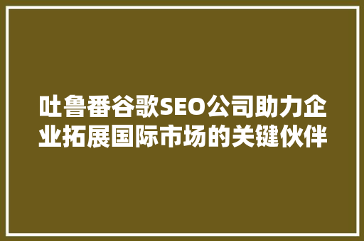 吐鲁番谷歌SEO公司助力企业拓展国际市场的关键伙伴