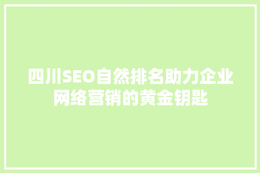 四川SEO自然排名助力企业网络营销的黄金钥匙