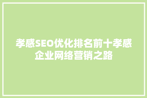 孝感SEO优化排名前十孝感企业网络营销之路