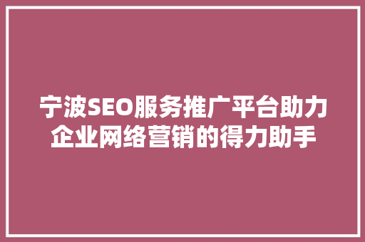宁波SEO服务推广平台助力企业网络营销的得力助手