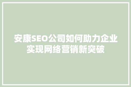 安康SEO公司如何助力企业实现网络营销新突破  第1张