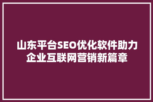 山东平台SEO优化软件助力企业互联网营销新篇章