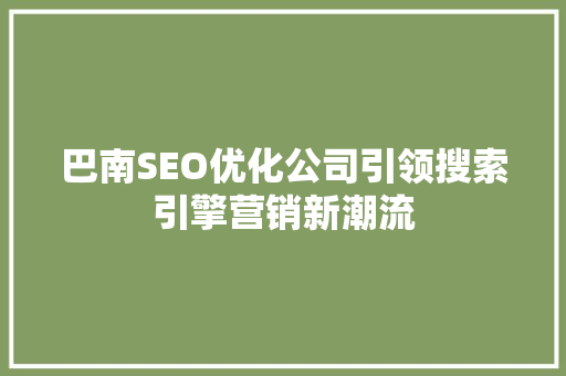巴南SEO优化公司引领搜索引擎营销新潮流