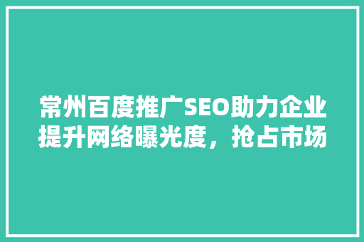 常州百度推广SEO助力企业提升网络曝光度，抢占市场先机