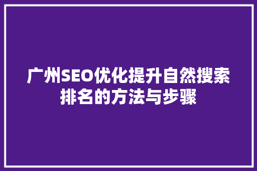 广州SEO优化提升自然搜索排名的方法与步骤