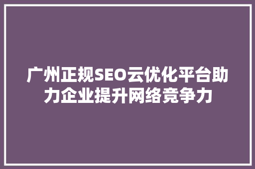 广州正规SEO云优化平台助力企业提升网络竞争力